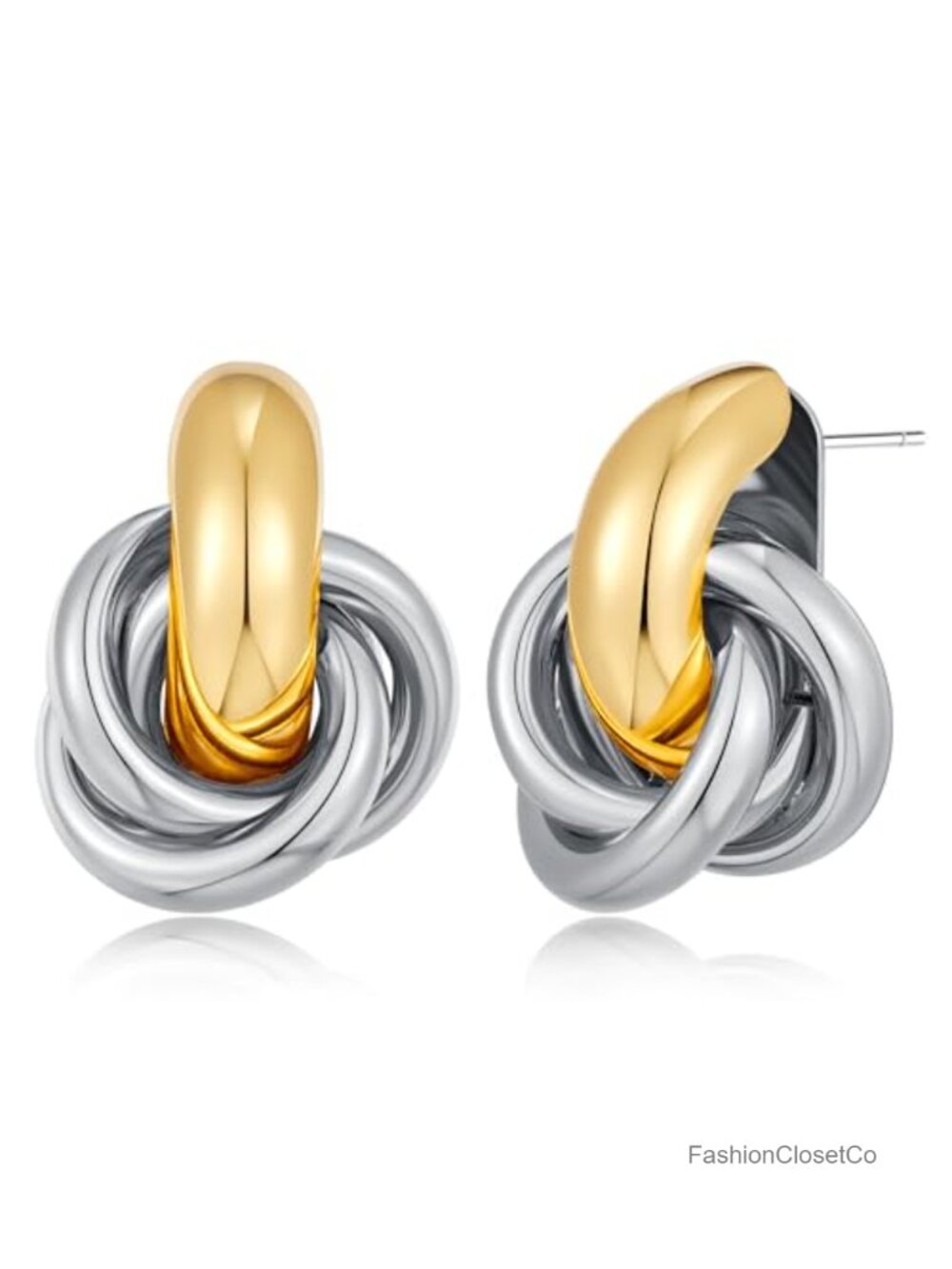 Two Tone Geometric Drop Dangle Earrings Chunky Knot Stud Twisted Link
